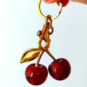 Cherry Keychain with Gold Accents